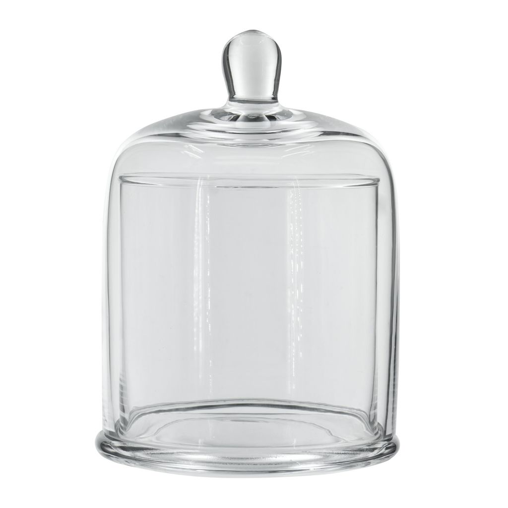 Set of 2 Large Glass Serving Platters with Dome and Finial Handle, Clear
