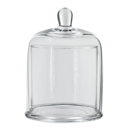 Set of 2 Large Glass Serving Platters with Dome and Finial Handle, Clear