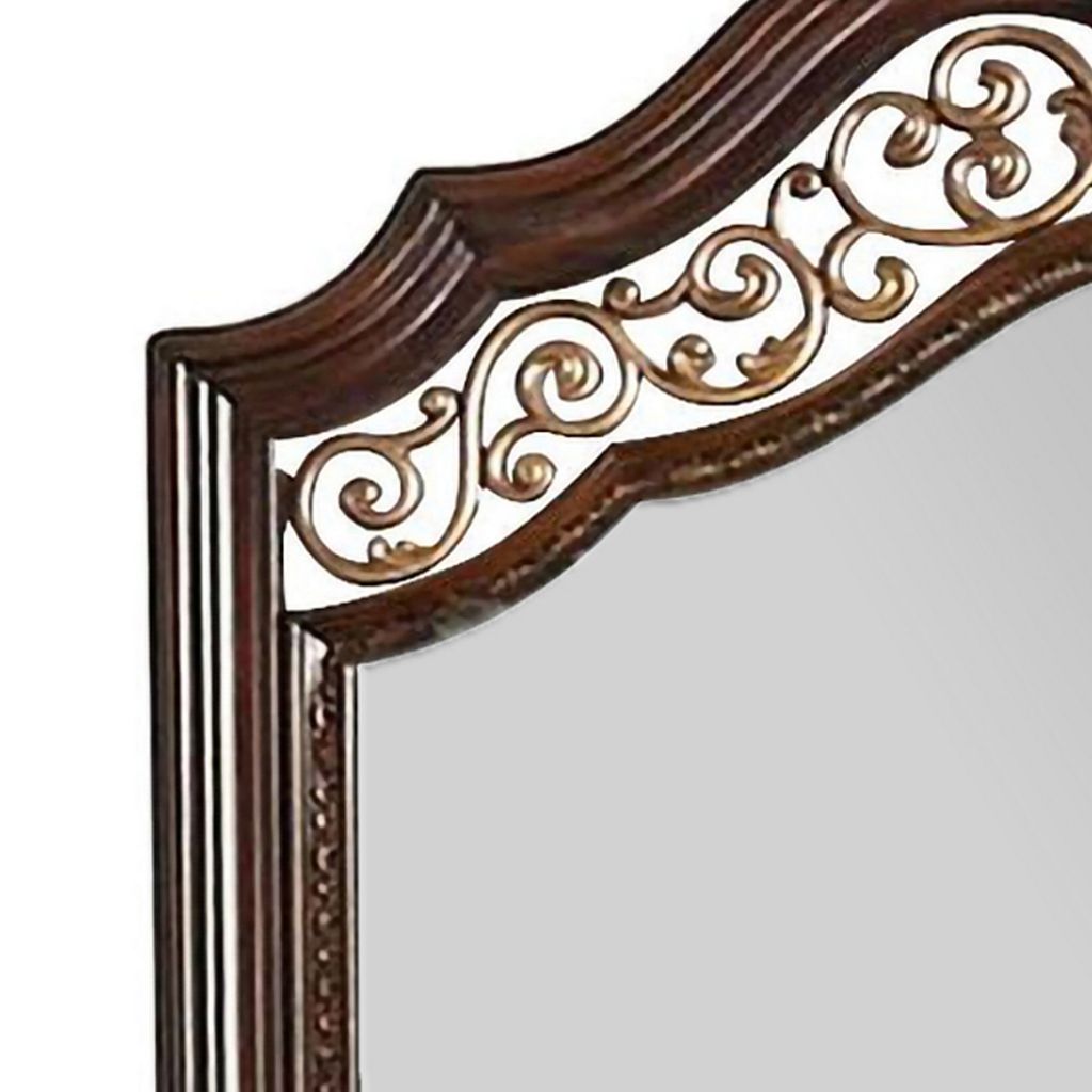 Molded Wooden Frame Mirror with Ornate Detailing, Brown By Casagear Home - View 2