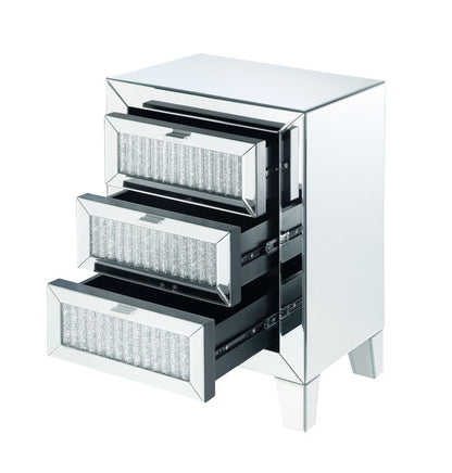 Contemporary Style Wooden Mirrored Night Table with 3 Drawers, Silver - View 3