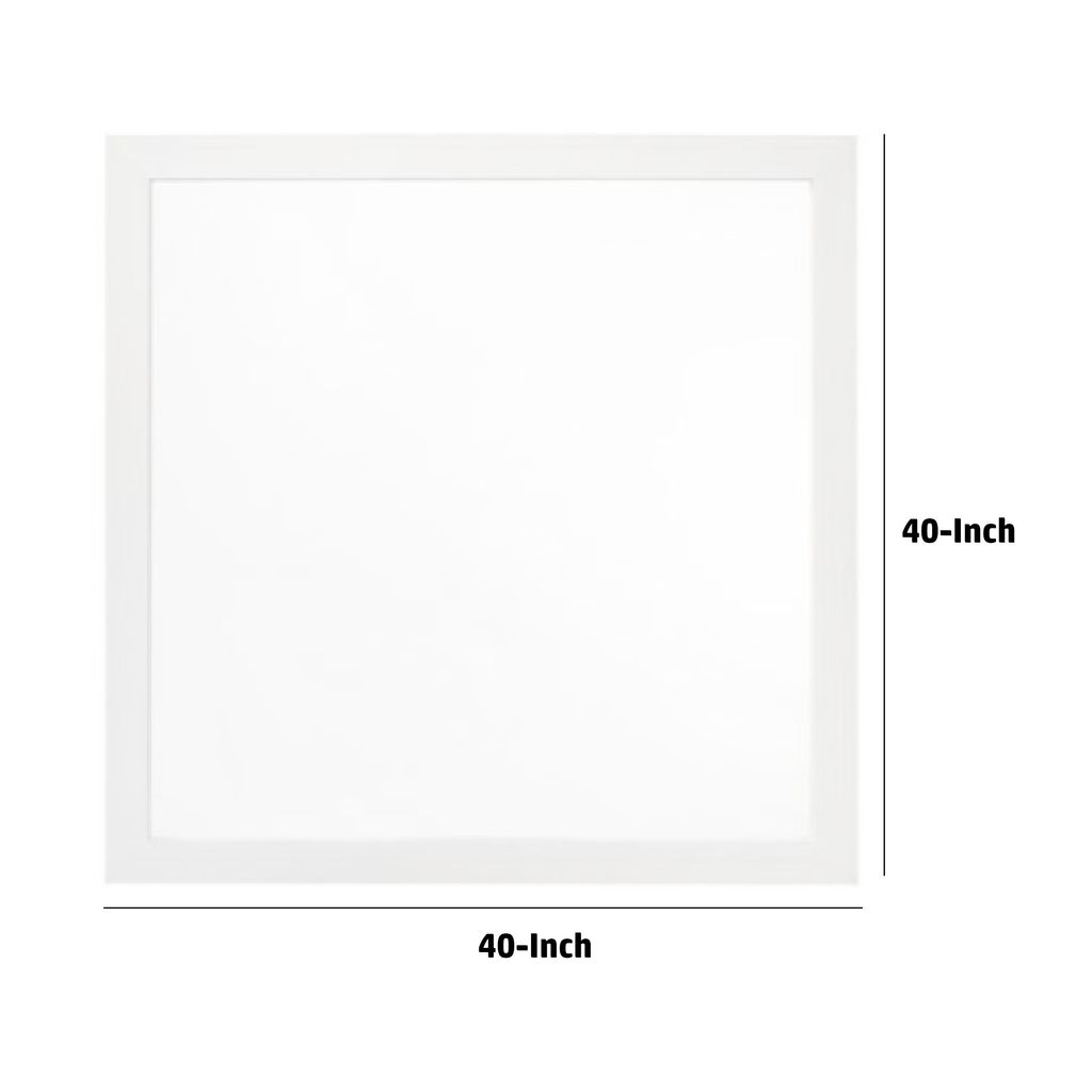 40 Inch Wall Mirror, Sleek Square Wood Frame, White - View 6