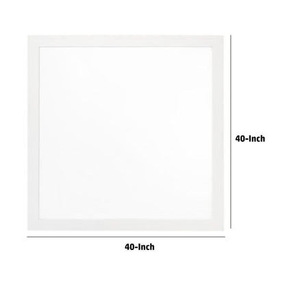 40 Inch Wall Mirror, Sleek Square Wood Frame, White - View 6