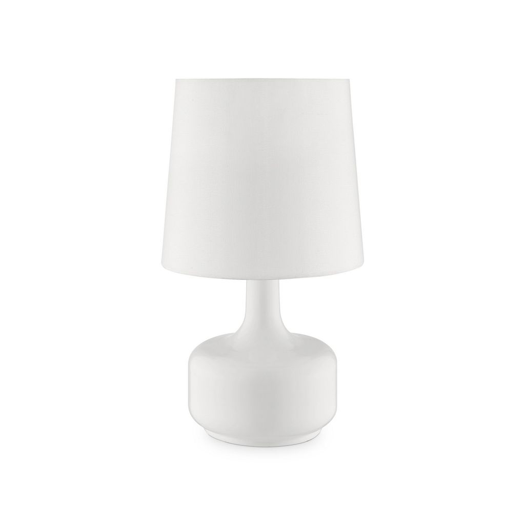 Table Lamp with Teardrop Metal Base and Fabric Shade, White