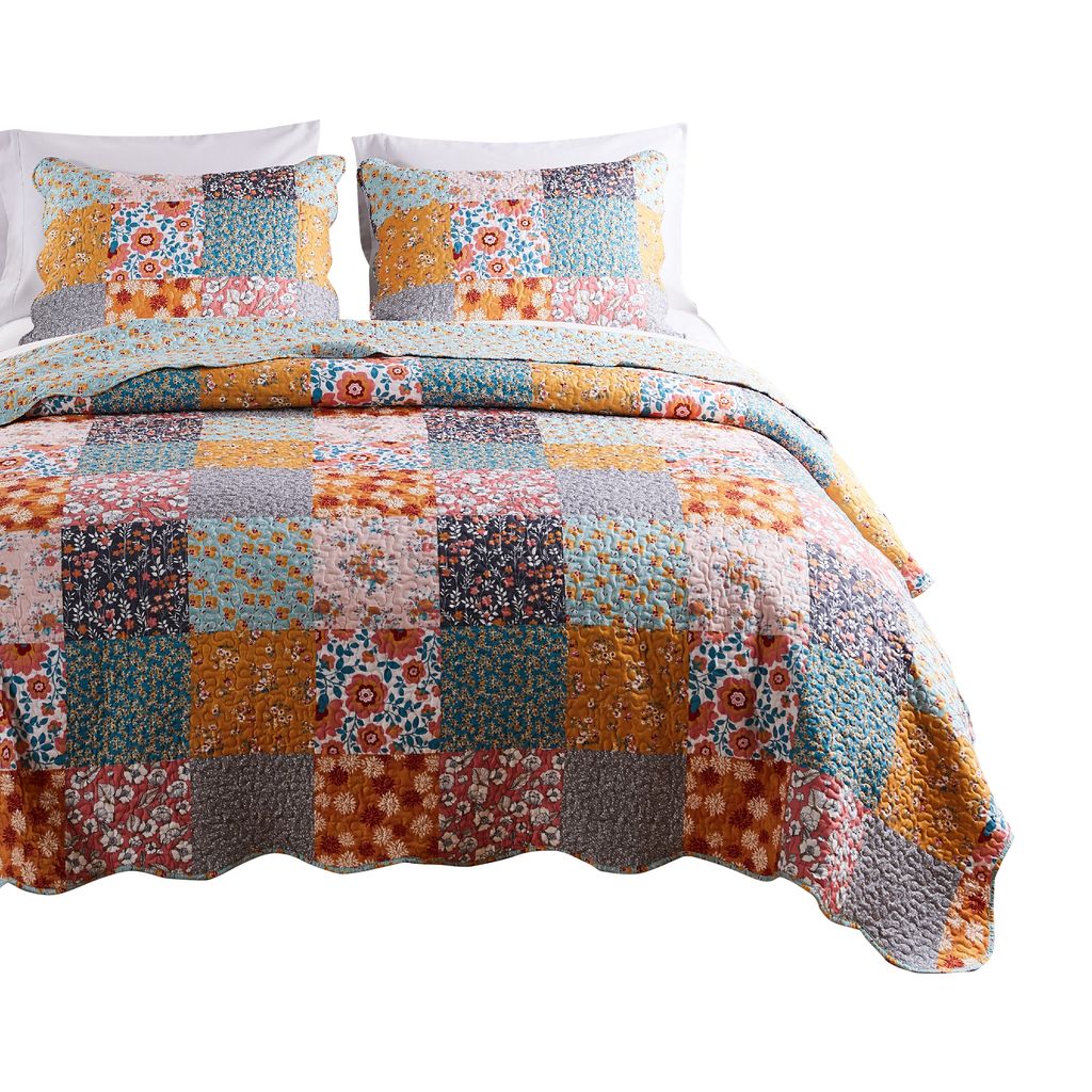 Turin 36 Inch King Pillow Sham, Patchwork Floral Print, Soft Microfiber - View 3