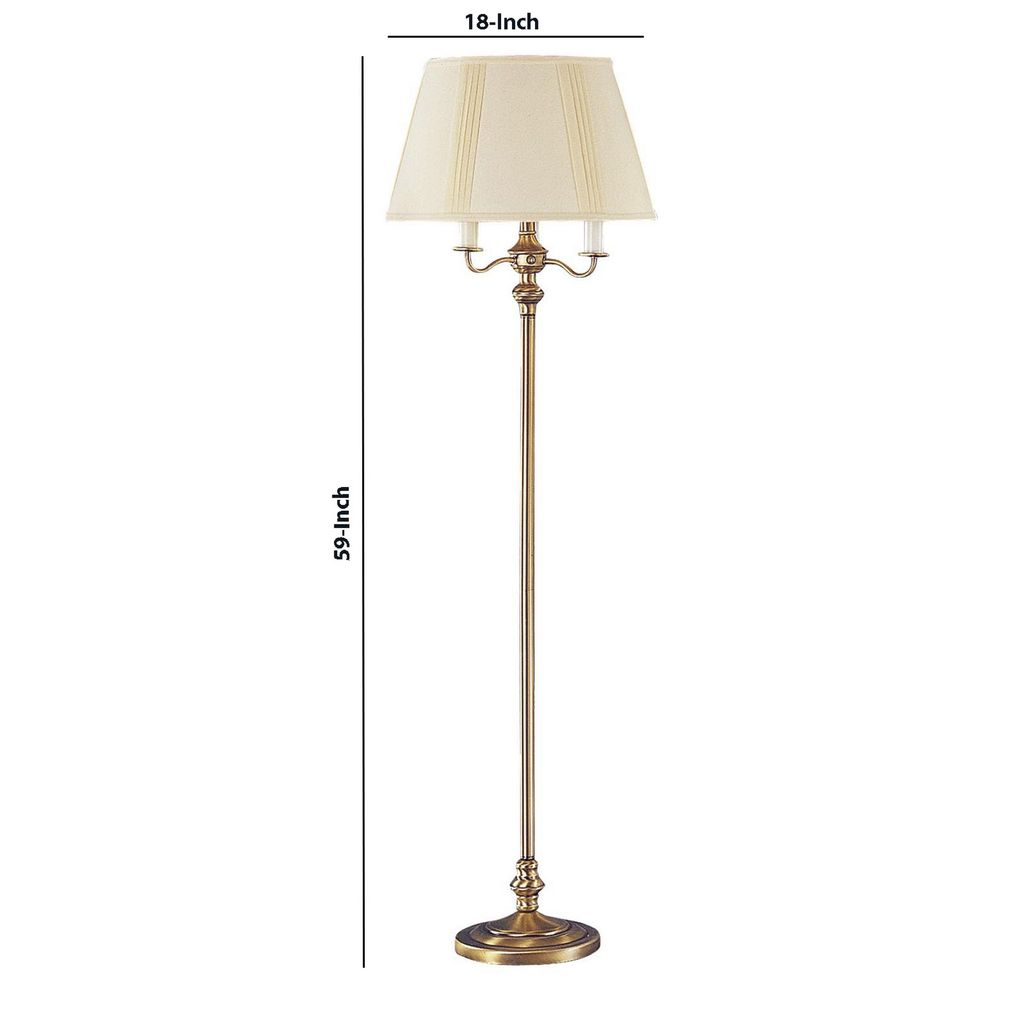 150 Watt 6 Way Metal Floor Lamp with Fabric Tapered Shade, Gold - View 5