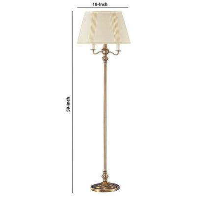 150 Watt 6 Way Metal Floor Lamp with Fabric Tapered Shade, Gold - View 5