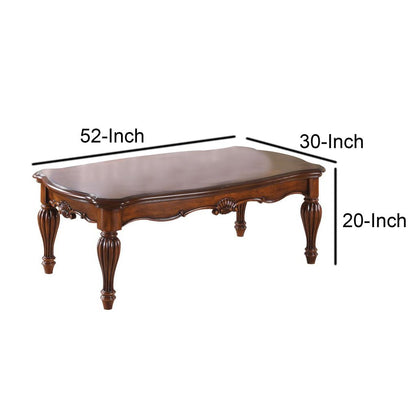 Vintage Rectangular Wooden Coffee Table with Fluted Legs, Cherry Brown - View 6
