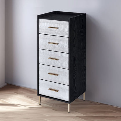 San 45 Inch 5 Drawer Jewelry Storage Chest, Gold Legs, Black and Silver - View 7