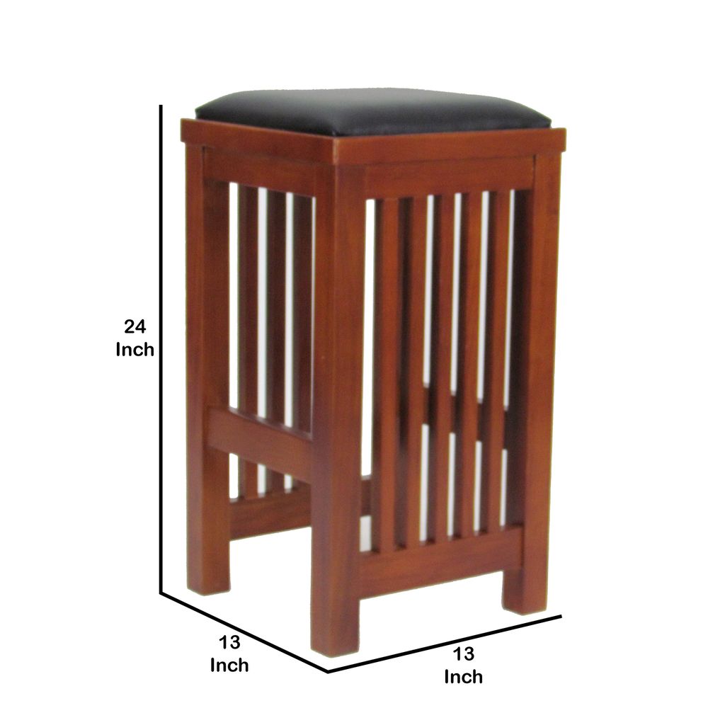 Faux Leather Upholstered Wooden Backless Barstool, Dark Brown - View 5