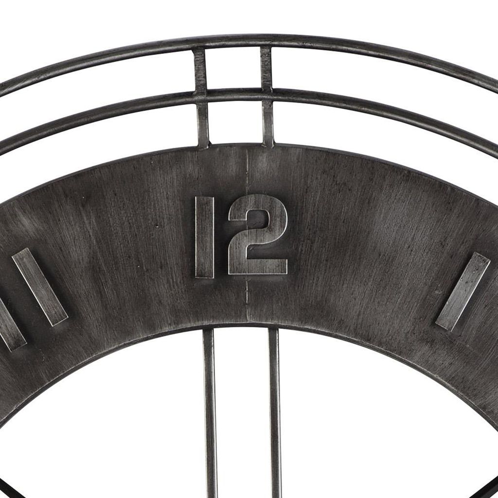 Industrial Round Metal Wall Clock with Roman Numerals, Gray - View 4