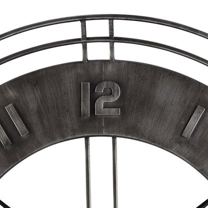 Industrial Round Metal Wall Clock with Roman Numerals, Gray - View 4
