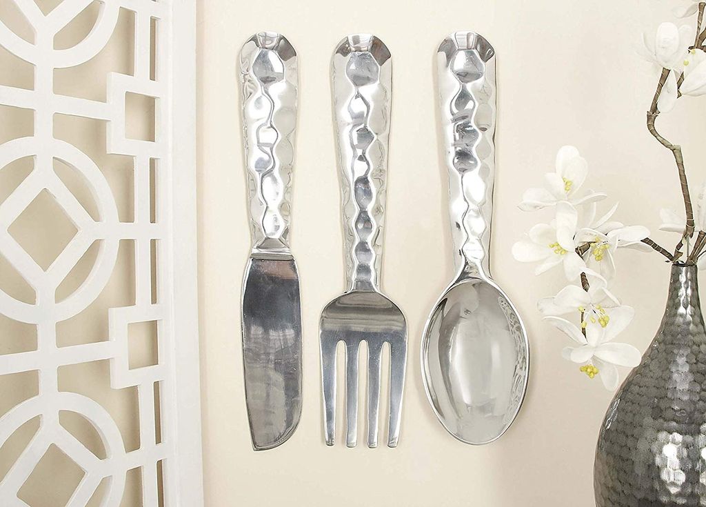 Artistic Cutlery Wall Decor In Aluminum, Set of Three, Silver - View 5