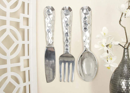 Artistic Cutlery Wall Decor In Aluminum, Set of Three, Silver - View 5