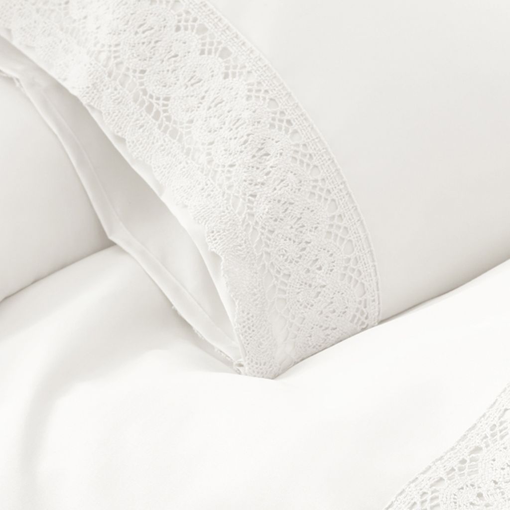 Udine 3 Piece Twin Size Sheet Set with Crochet Lace The Urban Port, White - View 2