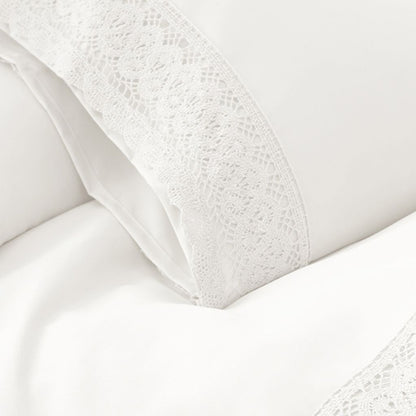 Udine 3 Piece Twin Size Sheet Set with Crochet Lace The Urban Port, White - View 2