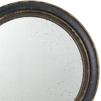 24 Inch Round Wall Mount Mirror, Molded Trim Wood Frame, Distressed Brown - View 3