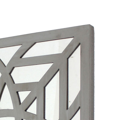 23 x 23 Mirrored Wall Decor Set of 2 with Geometric Wood Cut Out, Gray - View 2