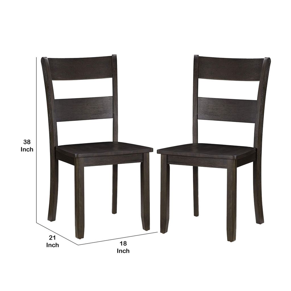 Transitional Wooden Side Chair with Ladder Backrest, Set of 2, Dark Brown - View 6