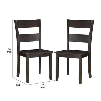 Transitional Wooden Side Chair with Ladder Backrest, Set of 2, Dark Brown - View 6