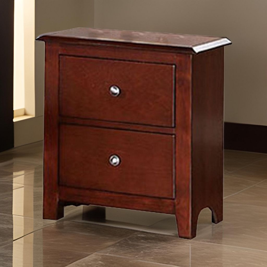 25 Inches 2 Drawer Wooden Nightstand with Metal Pulls, Brown - View 7