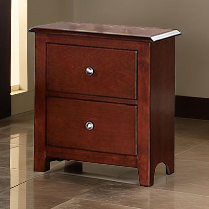 25 Inches 2 Drawer Wooden Nightstand with Metal Pulls, Brown - View 7