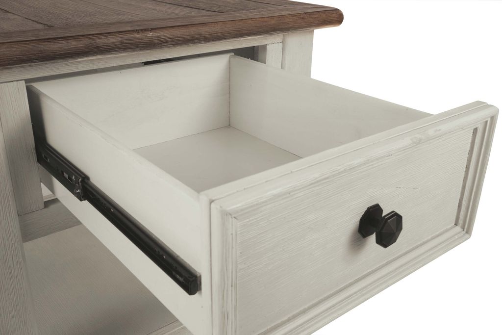 Chair Side End Table with 1 Cabinet and Pull Out Tray, White and Brown - View 6