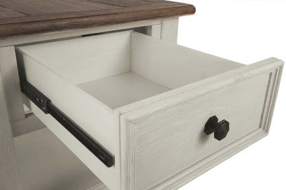 Chair Side End Table with 1 Cabinet and Pull Out Tray, White and Brown - View 6