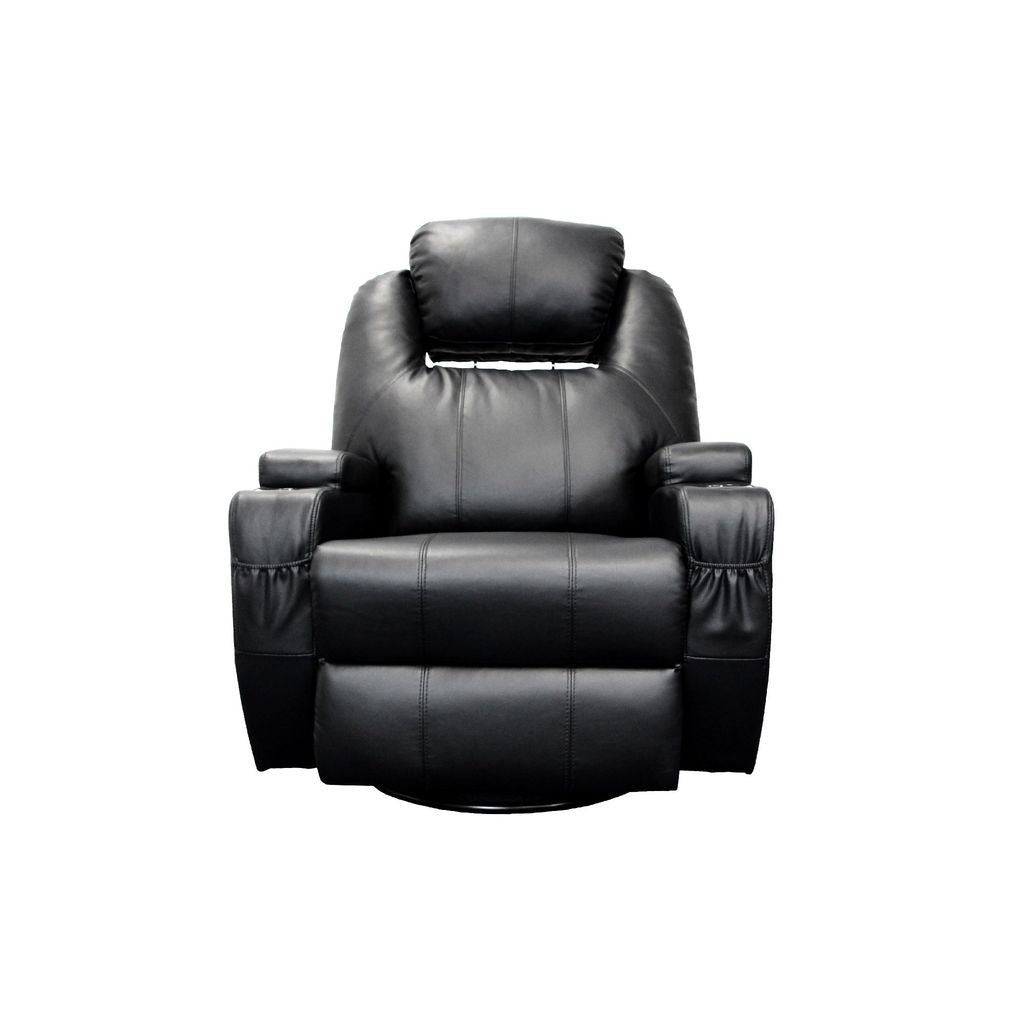Contemporary Polyurethane Upholstered Metal Rocker Recliner with Swivel, Black - View 3