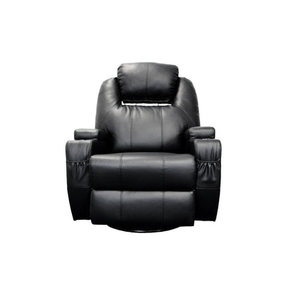 Contemporary Polyurethane Upholstered Metal Rocker Recliner with Swivel, Black - View 3