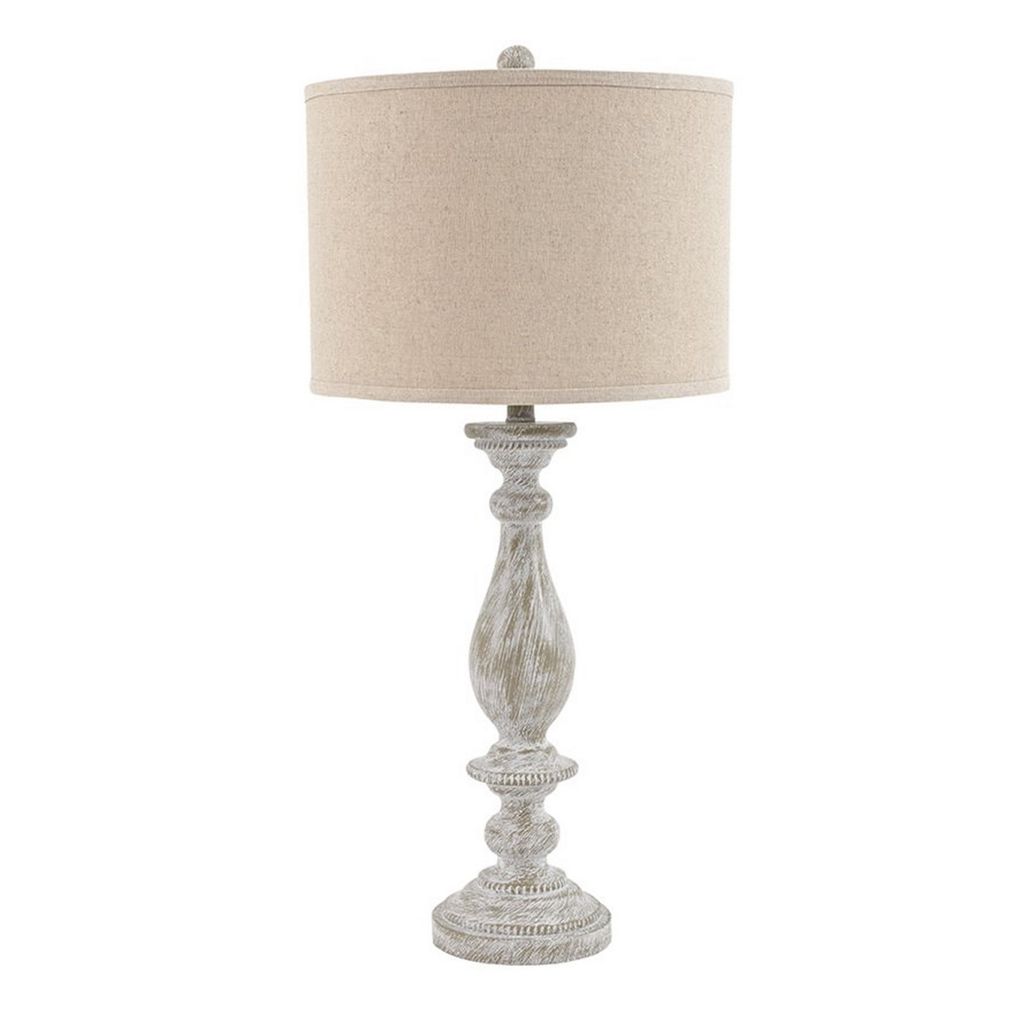 Drum Shade Table Lamp with Pedestal Base, Set of 2, Beige and Off White - View 3