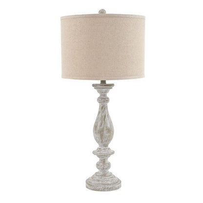 Drum Shade Table Lamp with Pedestal Base, Set of 2, Beige and Off White - View 3