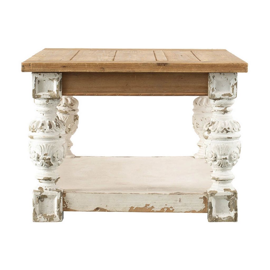 47 Inch Classic Coffee Table, Rectangular, Carved Leg, Bottom Shelf, Brown - View 3