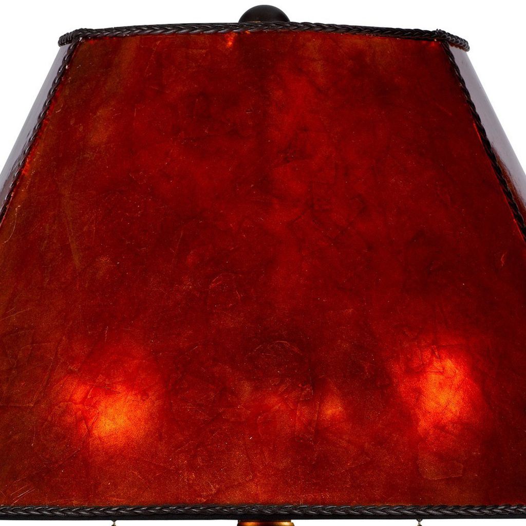 20 Inch Table Lamp, Vintage Red Amber Mica Shade, Upturned Arms, Round Body - View 2