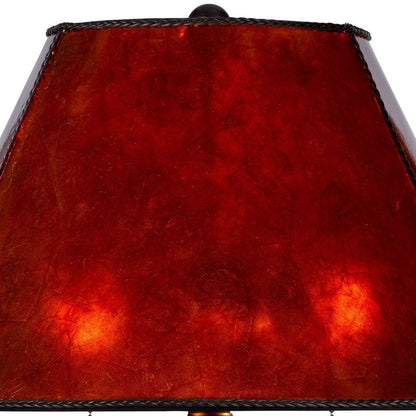 20 Inch Table Lamp, Vintage Red Amber Mica Shade, Upturned Arms, Round Body - View 2