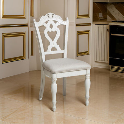 Victorian Style Writing Desk Chair with Engraved Backrest, Antique White - View 7