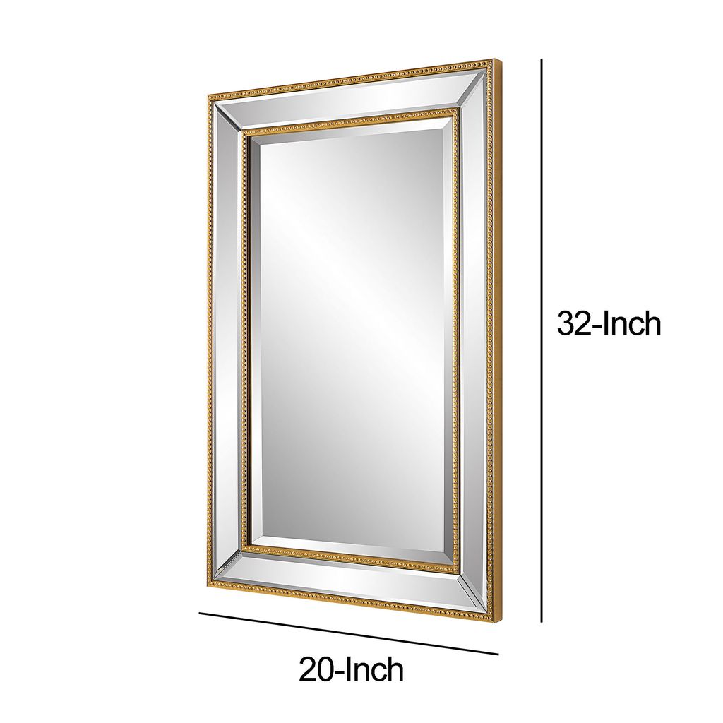 32 Inch Wood Wall Mirror, Beveled Mirror Frame, Gold - View 5