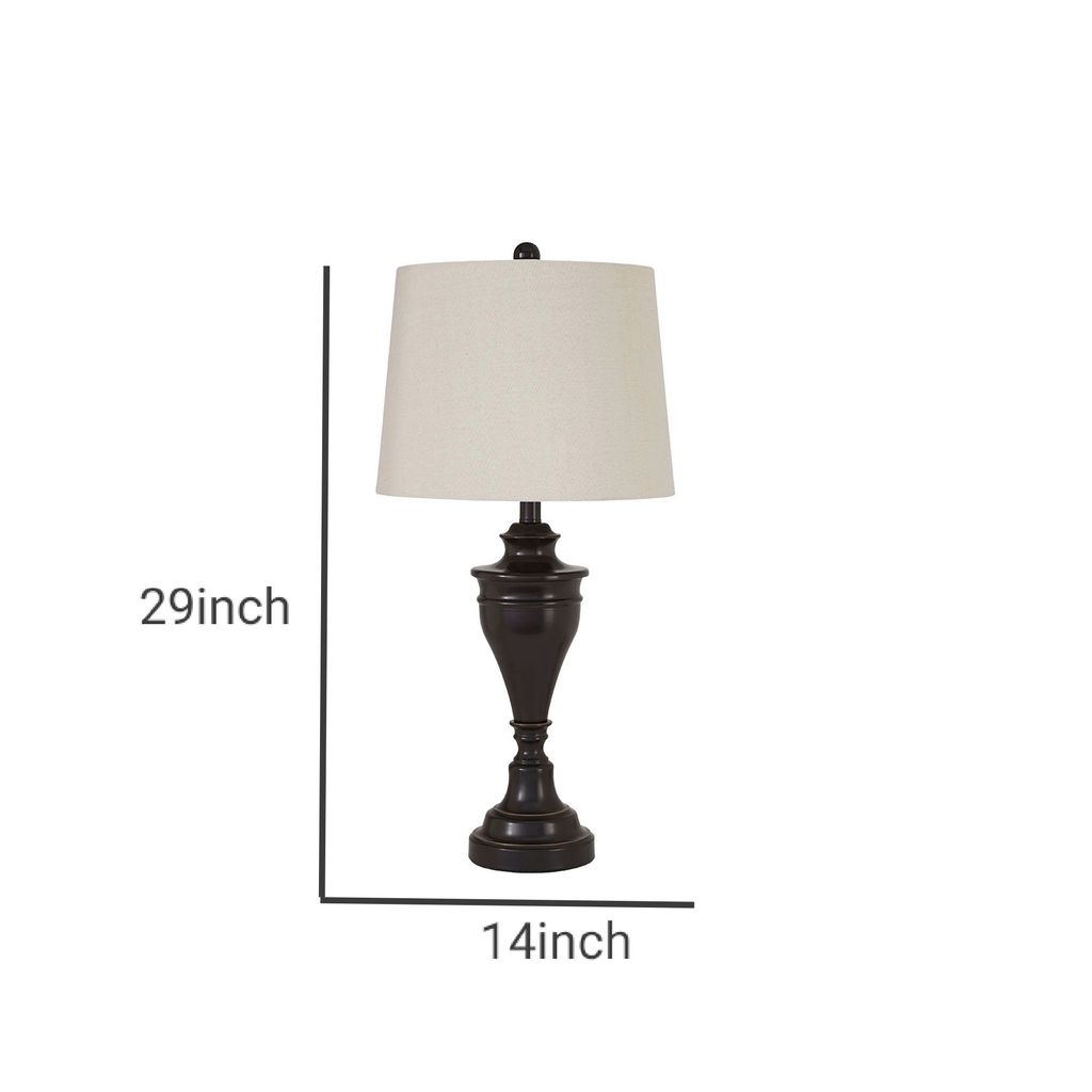 Metal Table Lamp with Turned Pedestal Base, Set of 2, Bronze - View 6