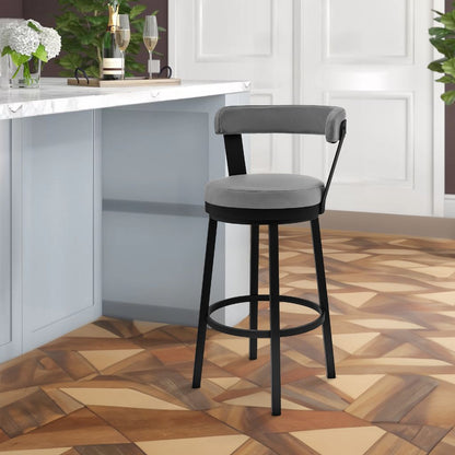 Swivel Counter Barstool with Curved Open Back and Metal Legs, Light Gray - View 7