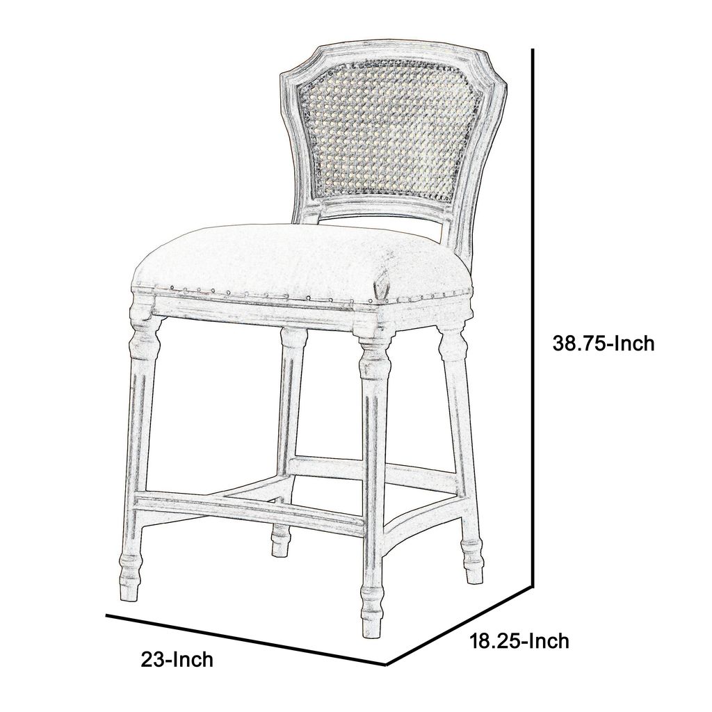 Nailhead Fabric Upholstered Bar Stool with Perforated Back, Beige and Brown - View 6