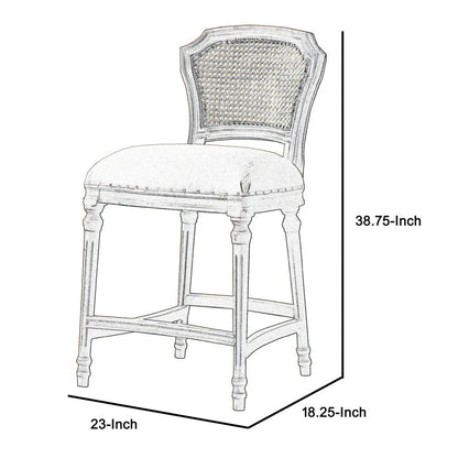 Nailhead Fabric Upholstered Bar Stool with Perforated Back, Beige and Brown - View 6