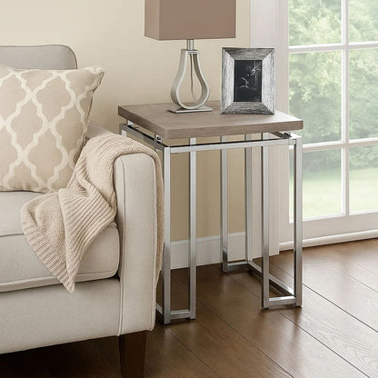 End Table with Rectangular Tabletop and Metal Legs, Silver and Brown - View 7