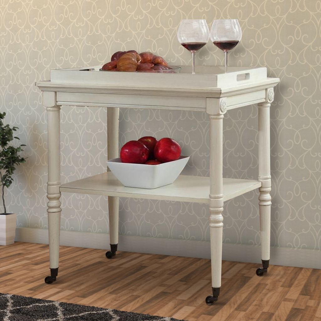 Wooden Serving Tray Table, Antique White - View 7