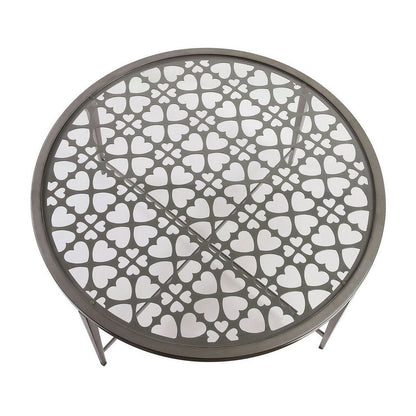 Round Glass Top Coffee Table with X Support Metal Base, Silver - View 3