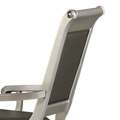 27 Inch Wood Dining Armchair, Faux Leather,Acrylic Crystals,Set of 2,Silver - View 4