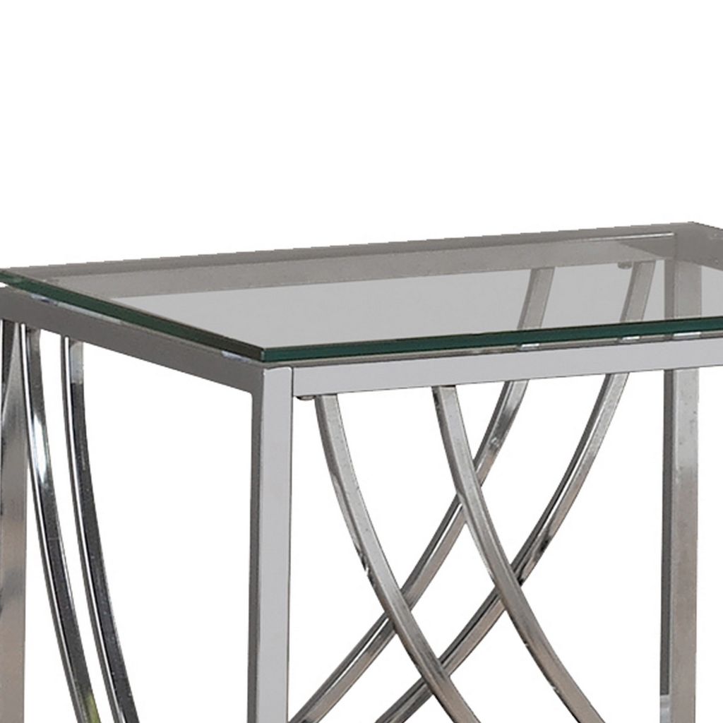 Tempered Glass Top End Table with Metal Tubular Legs, Chrome and Clear - View 2