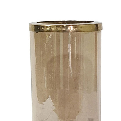 11 Inch Glass Hurricane Candle Holder, Acacia Wood, Small, Gold FInish - View 3