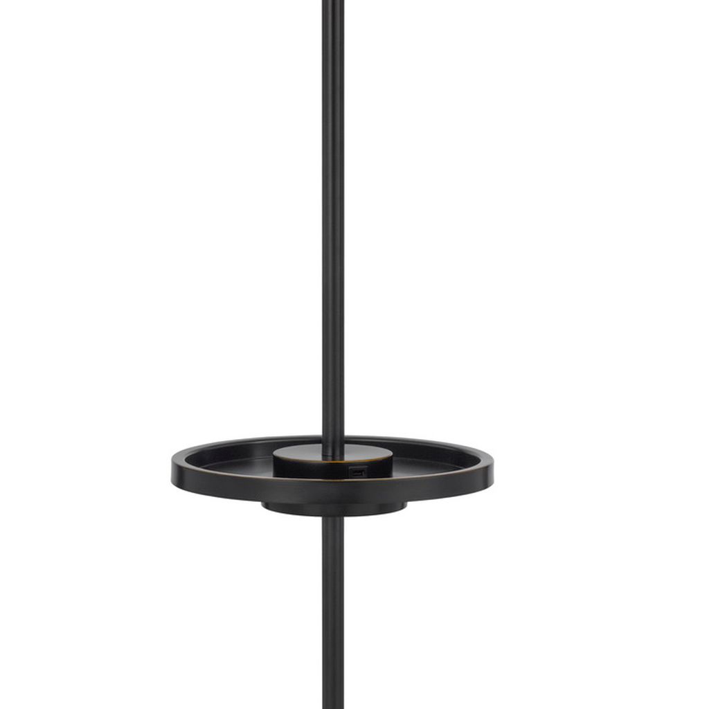 62 Inch Metal Floor Lamp, Tray, Dimmer,  2 USB Ports, Bronze - View 4
