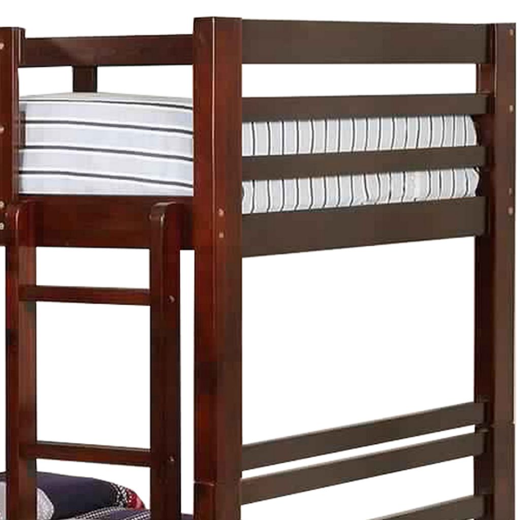 Transitional Twin Over Twin Bed with Attached Ladder and Drawers, Brown - View 4