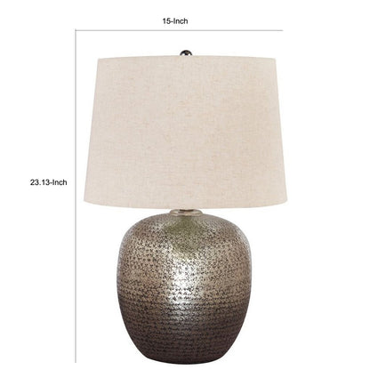 Bellied metal Body Table Lamp with Splotched Details, Brass and Cream - View 5