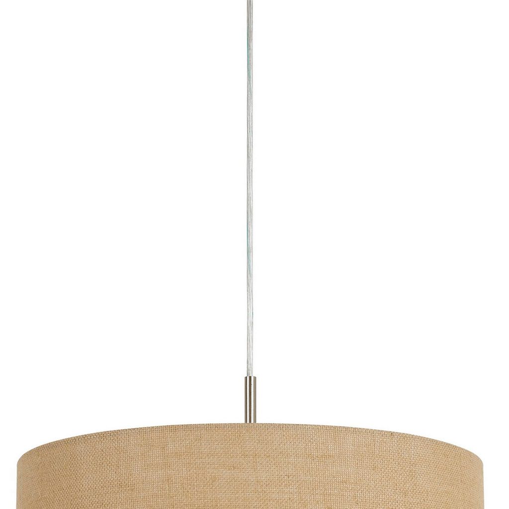 Metal Pendant Lighting with Fabric Circular Drum Shade and Cord, Beige - View 2